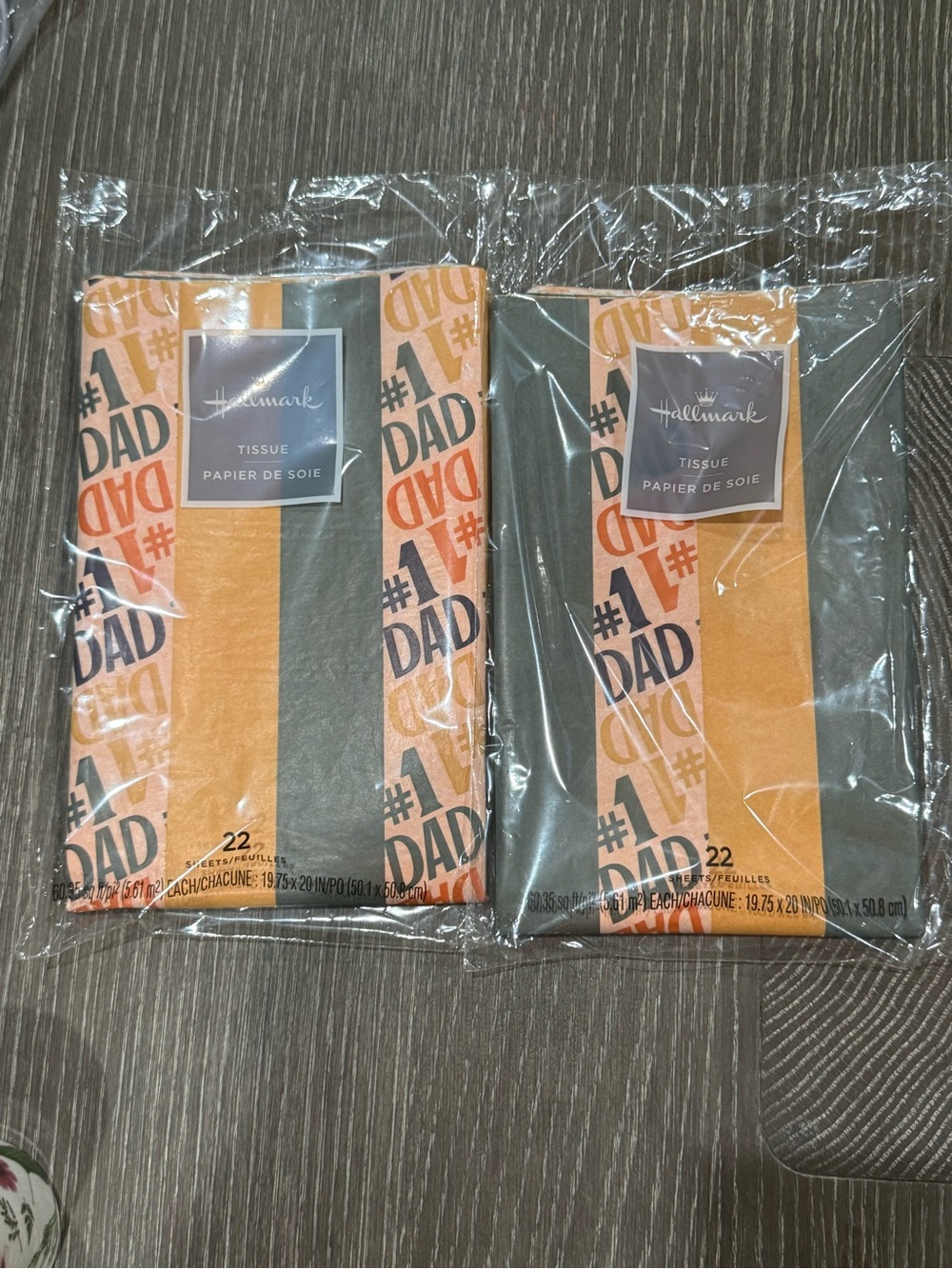 NWT Hallmark #1 Dad Tissue Paper Pack of Orange & Gray Stripe 22 sheets